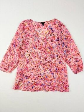 Ann Taylor Pink Floral Blouse Watercolor Print Office Feminine Spring/Summer Top